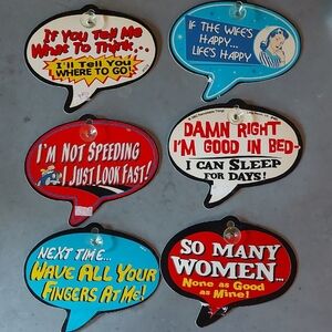 Set of 6 vintage Humorous Speech Bubble Signs for car window